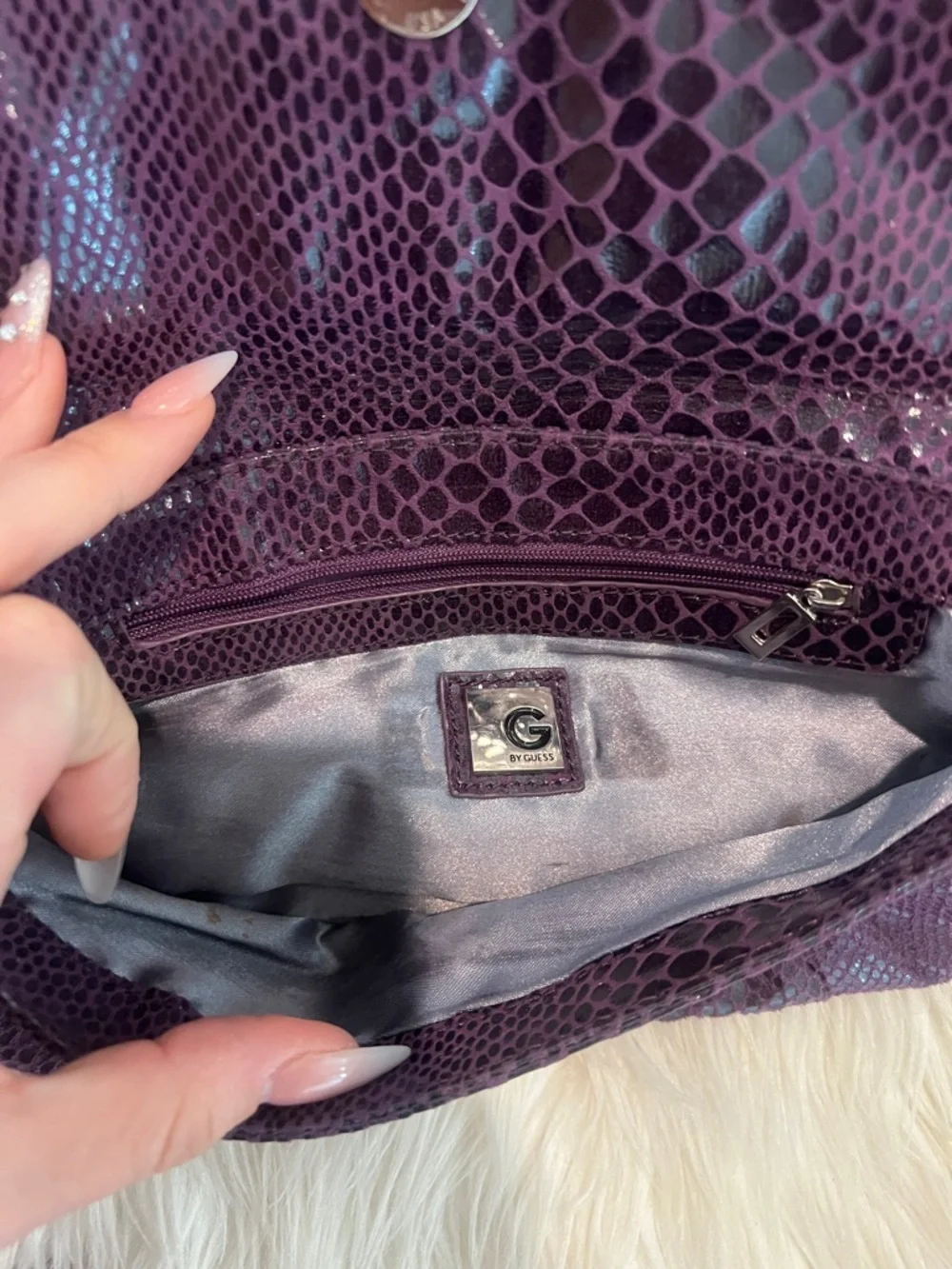 Women's Purple Snake-Embossed Wristlet Clutch